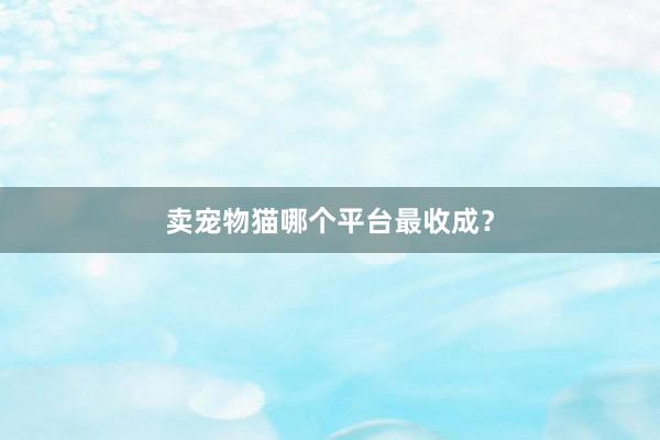 卖宠物猫哪个平台最收成?
